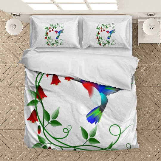 Hummingbird with red flowers Bedding Sets