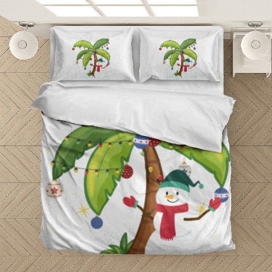 Christmas Palm Tree And Snowman Bedding Sets