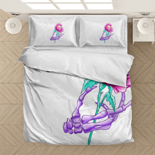 Til Death Valentine Skeleton Hand Skull Flower Bedding Sets