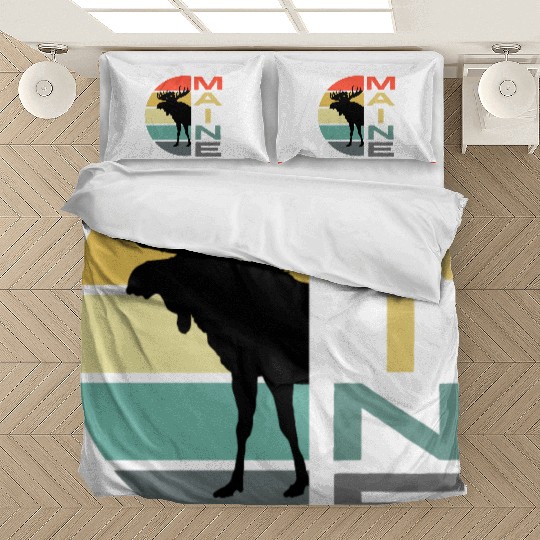 Maine Moose Retro Sunset Acadia Nature Vintage Bedding Sets