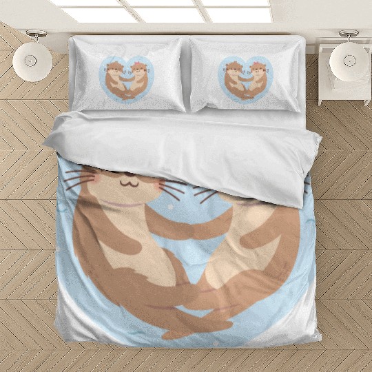 Otter Couple In Love Blue Heart Bedding Sets