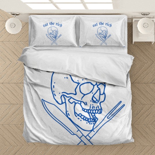 Eat The Rich - Skull and Cross Knives (blue) Bedding Sets