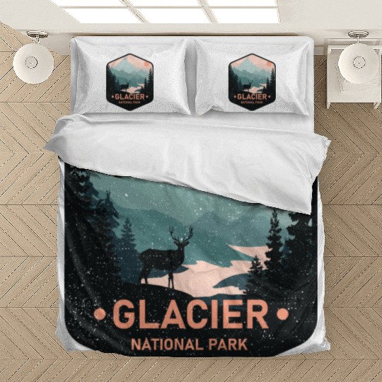 Vintage Glacier National Park Deer Mountains Gift Bedding Sets