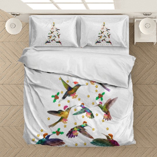 Watercolor Hummingbird Christmas ree for Bird Bedding Sets