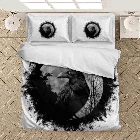 Mystic Black Crow Artwork Full Moon Raven Bedding Sets