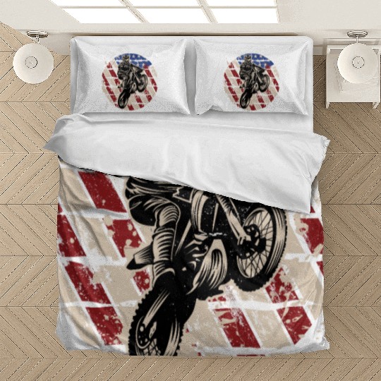 Dirt Bike American Flag Bedding Sets