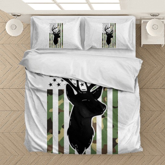 Camouflage American Flag Deer Hunting Bedding Sets