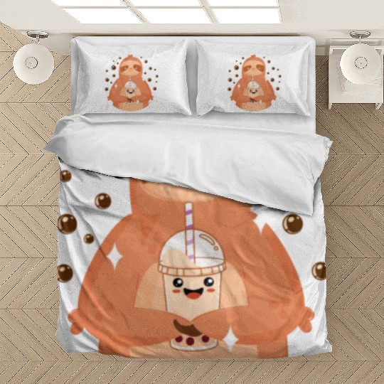 Boba Tea Kawaii Sloth Drinking Bedding Sets