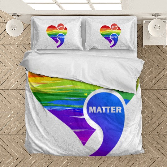 Rainbow Heart Semicolon You Matter Bedding Sets