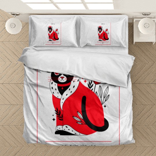 Pampered Black Cat, King of The House, Cat Owners Bedding Sets