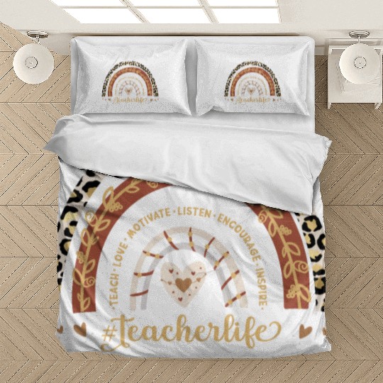 Boho Leopard Rainbow Teacher Life Teach Love Bedding Sets