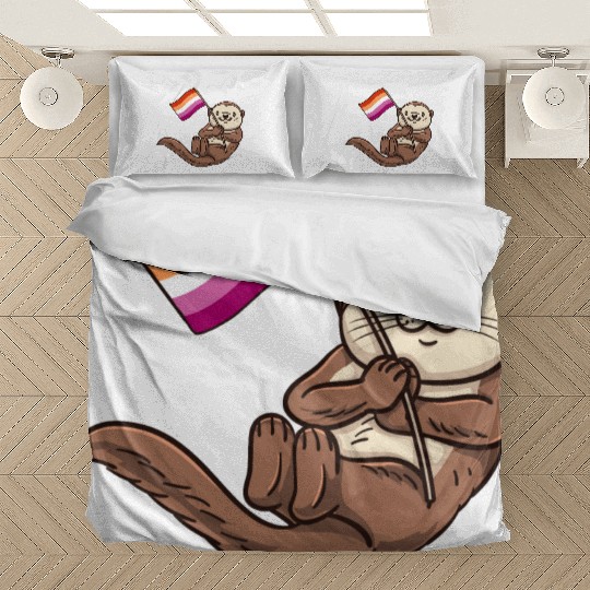Lesbian Sea Otter With Orange Pink Lesbian Bedding Sets