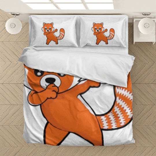 Dabbing Red Panda Cherry Blossoms Bamboo Bedding Sets