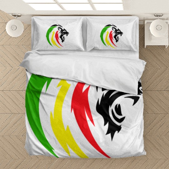 Rastafari Lion with Reggae Flag Colors, Green Red Bedding Sets
