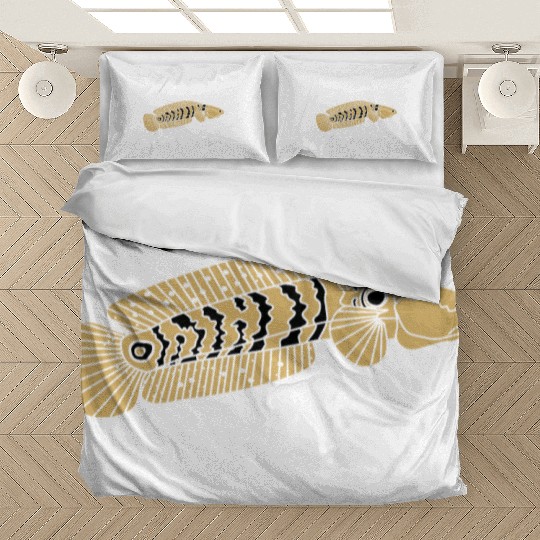 black and gold channa snakehead fish illustrations Bedding Sets