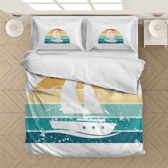 Retro Boating Sunset Vintage boat Sunrise Bedding Sets