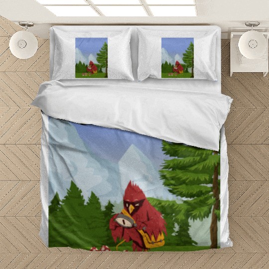 Cardinal Bird Foraging Collecting Mushrooms Bedding Sets