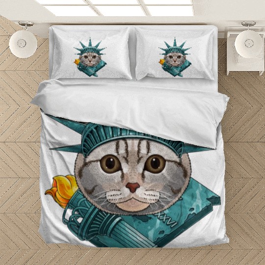 Statue Of Liberty Scottish Fold 4th Of July Cat US Bedding Sets