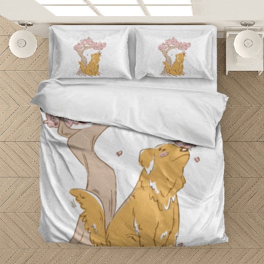 Dog With Sakura Tree Bedding Sets