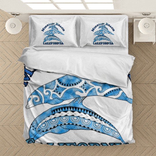 Mission Beach California Vacation Tribal Dolphins Bedding Sets