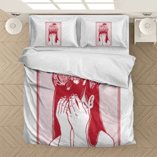 Woman sorrow mushrooms thinking depression Woman s Bedding Sets