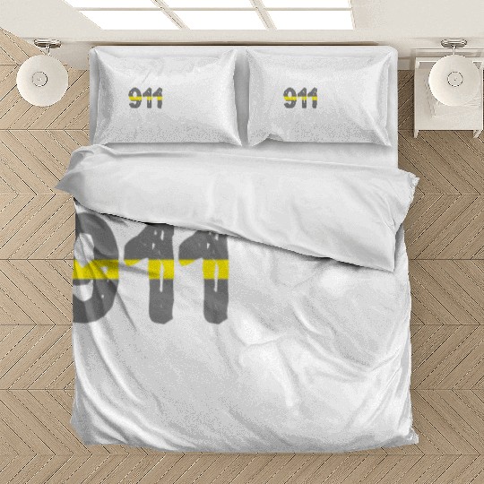 911 Is My Work Number Yellow Line Police Dispatch Bedding Sets