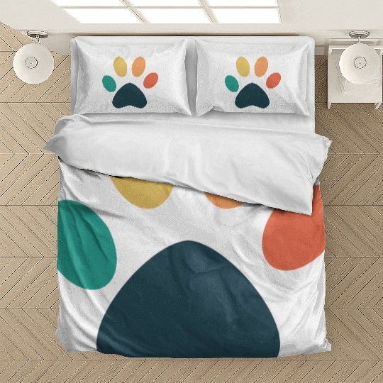 Paw Print Stay Pawsitive Vintage White Text Bedding Sets