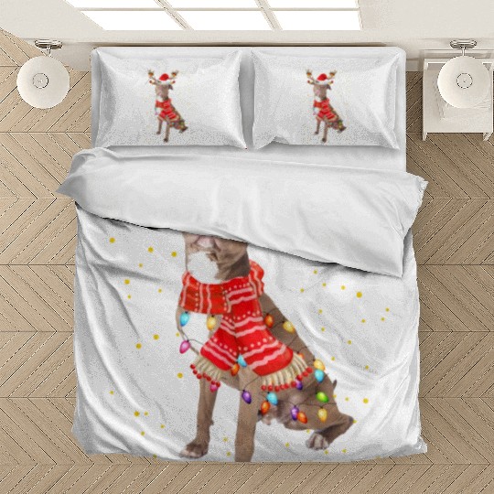 Pitbull Reindeer Christmas Light Bedding Sets