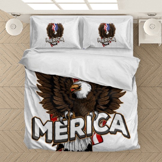 Merica 4th of July Bald Eagle USA American Fla Bedding Sets