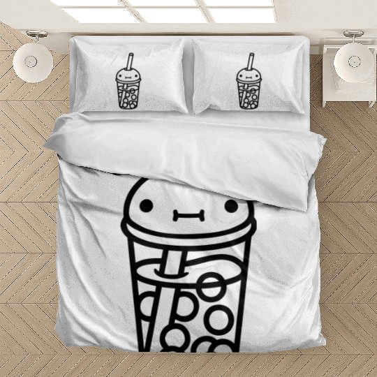 Cute face bubble tea Bedding Sets