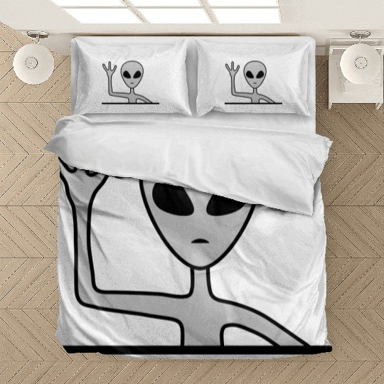 Gray male alien waving Bedding Sets