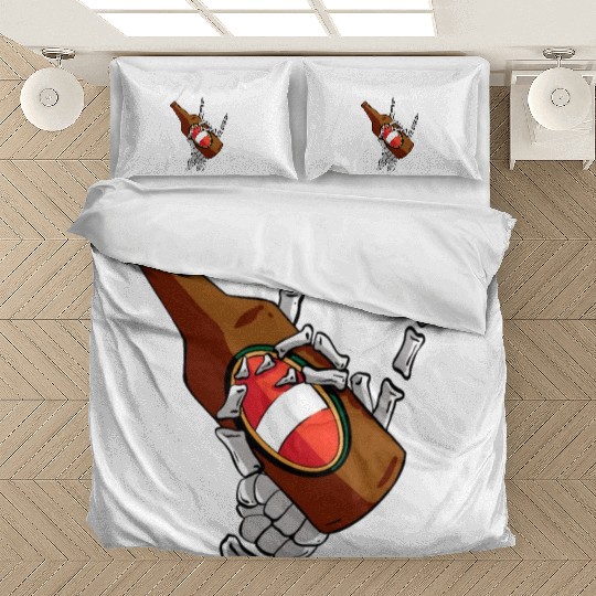 Featuring a skeleton s hand holding a beer Bedding Sets