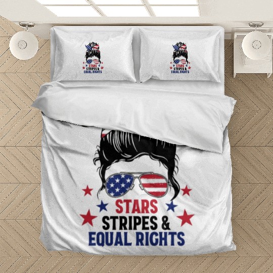USA Messy Bun Bleached Stars Stripes Equal Rights Bedding Sets