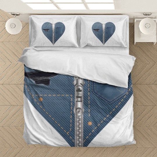 light blue heart in jeans look with zipper Bedding Sets