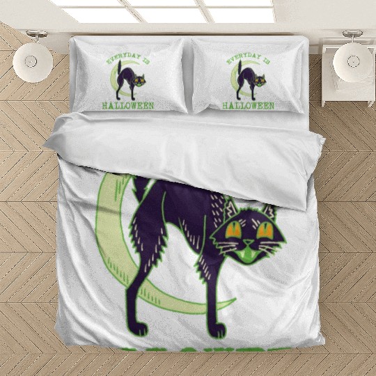 Vintage Green Halloween Cat-Everyday is Halloween Bedding Sets