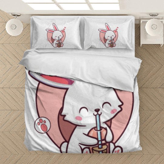 Kawaii Dog Loves Bedding Sets Boba Tea Bubble Tea Anime
