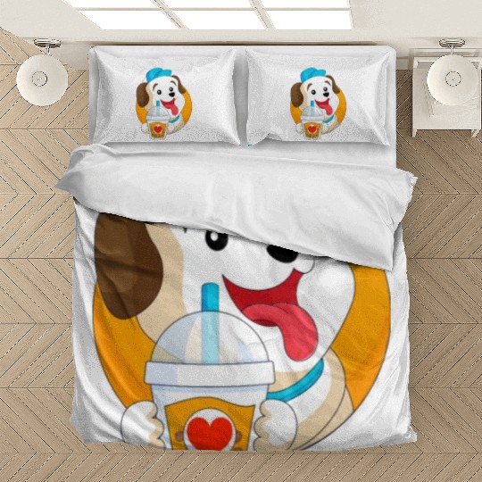 Kawaii Dog Loves Bedding Sets Boba Tea Bubble Tea Anime