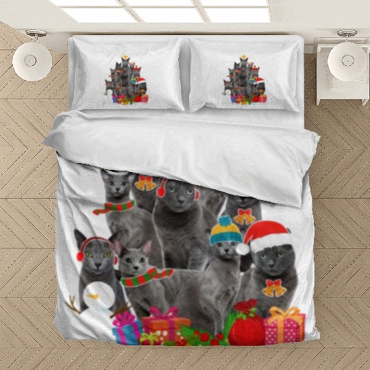 Funny Russian Blue Christmas Tree Pet Cat Lover Bedding Sets