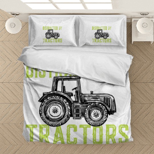 Easily Distracted by Tractors Funny Tractor Lover Bedding Sets