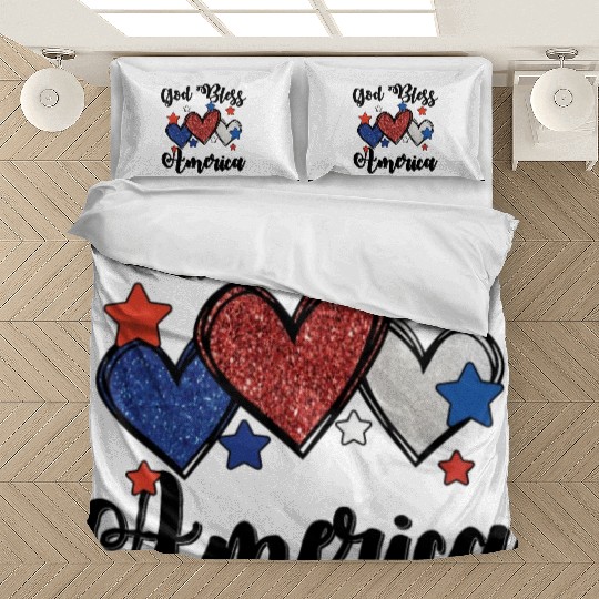 God Bless America Patriotic USA Hearts 4th of July Bedding Sets
