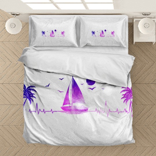 Sailboat Heartbeat Sunset Ocean Bedding Sets