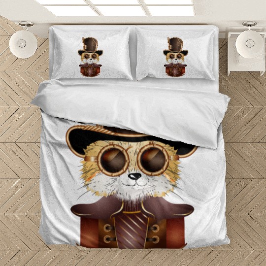 Steampunk fox with ancient cylinder hat & glasses Bedding Sets