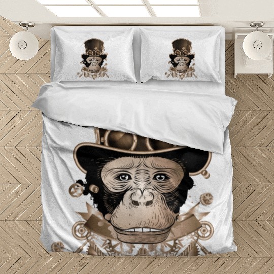 Steampunk monkey with ancient cylinder hat look Bedding Sets