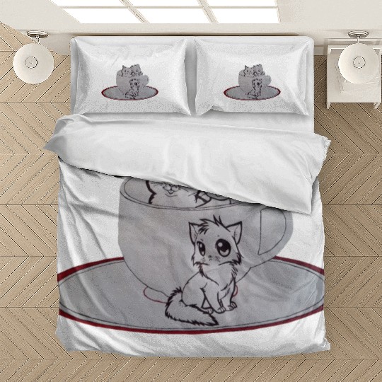 My cat is messing with my coffee cup Bedding Sets