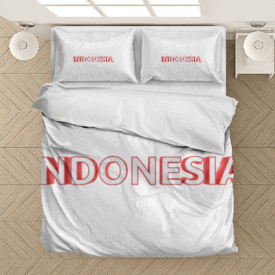 text indonesia red and white color bold style 3d Bedding Sets