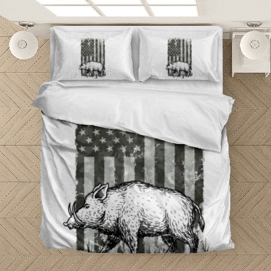 Patriotic Wild Boar Hunting Season For Hog Bedding Sets