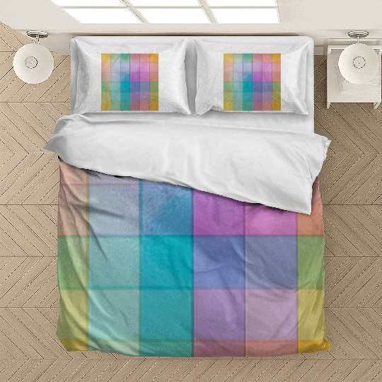 Rainbow Shimmer Multi Squares Pattern Bedding Sets