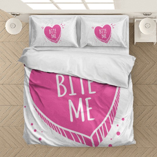 Bite Me Candy Heart Valentines Day Pink Sweet Gift Bedding Sets
