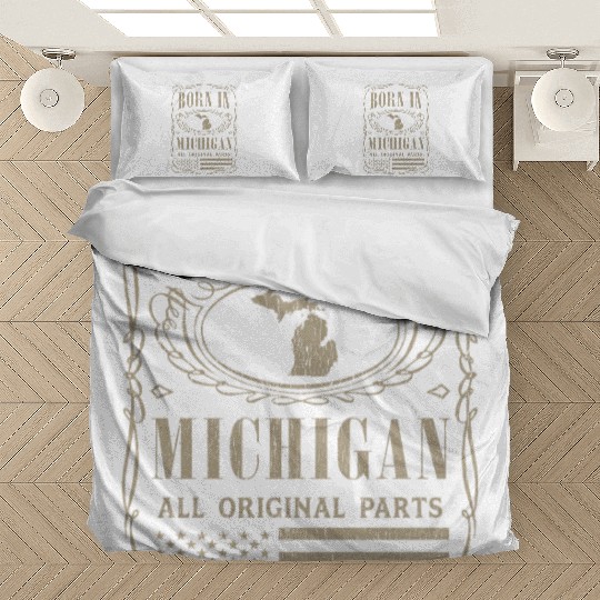Vintage America US States Born Michigan Bedding Sets