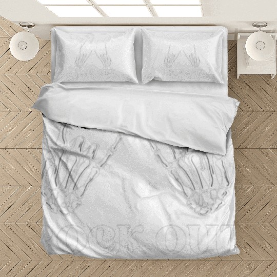 rock and roll rock out skeleton hand peace sign Bedding Sets